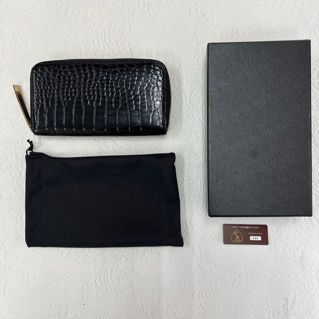 池田工芸　長財布　L字ファスナー　クロコダイル　ブラック　ゴールド金具　メンズ