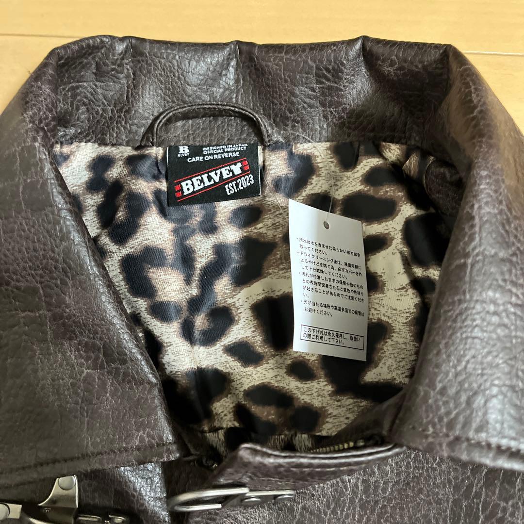 どこかの猫好き　ベルベット　レザージャケット　ブラウン