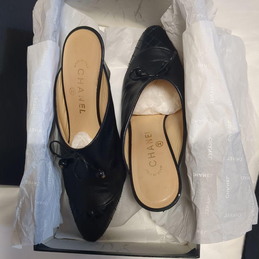 再)お値下げしました)CHANEL ブラックレザー ミュール