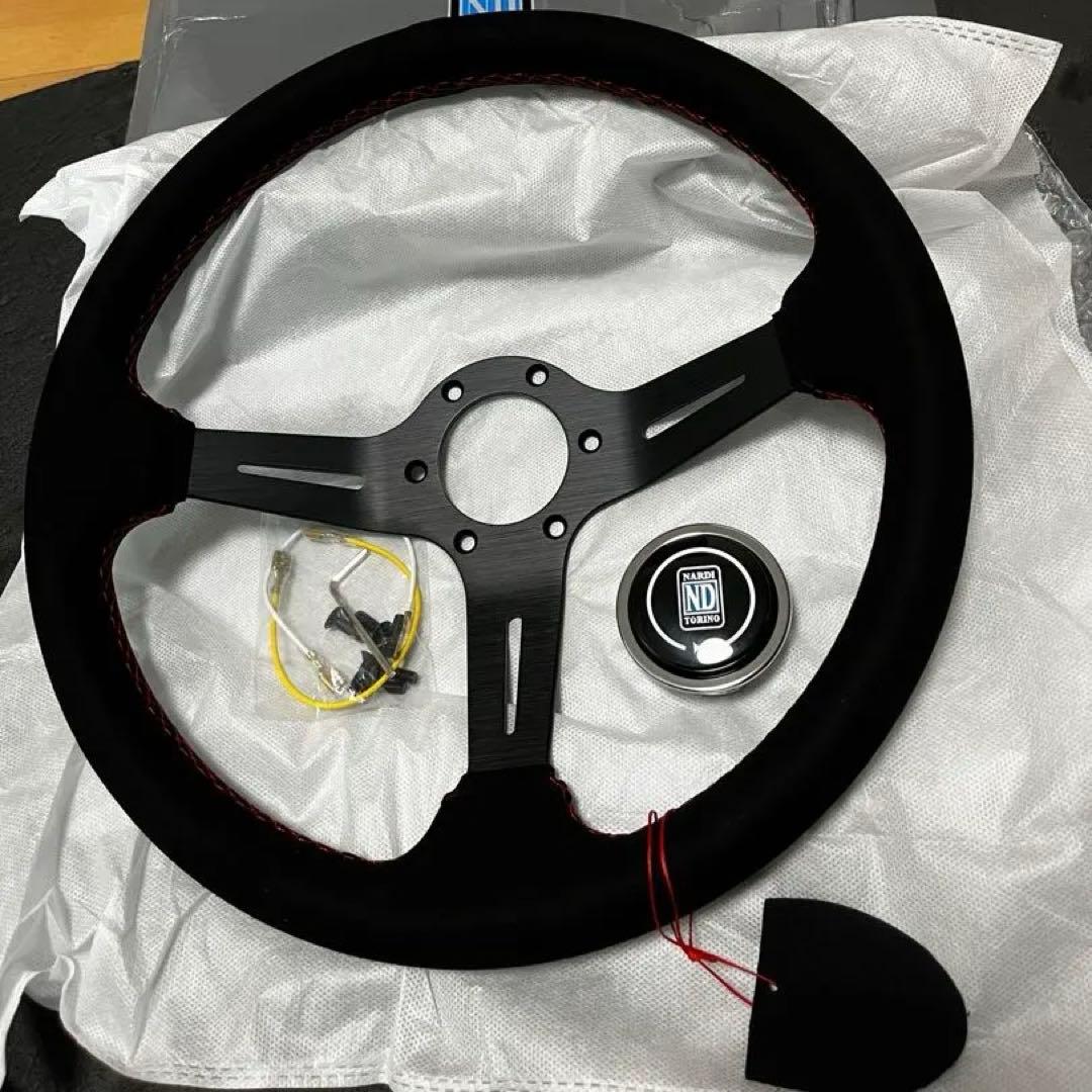 ディッシュアルミ製、スウェード、ナルディ、レッドステッチステアリング