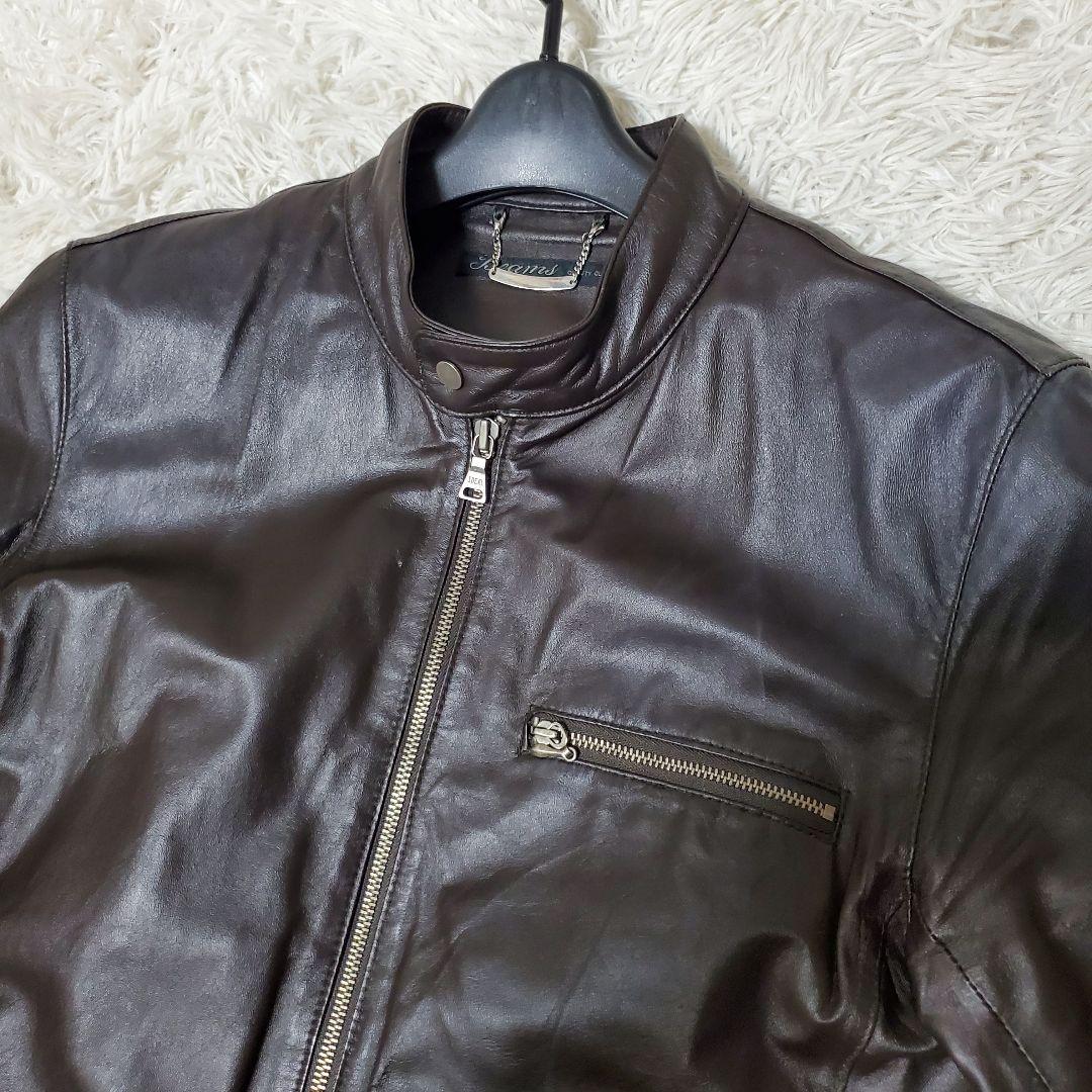 美品 BEAMS ラムレザー 薄手ライダース シングル L ダークブラウン