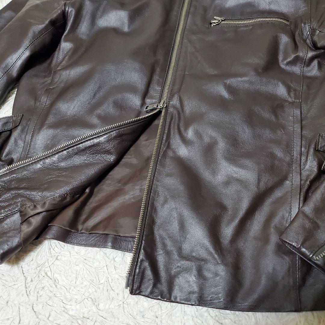 美品 BEAMS ラムレザー 薄手ライダース シングル L ダークブラウン