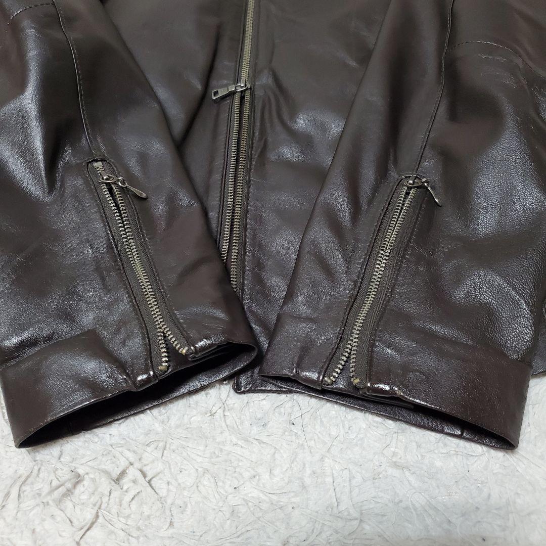 美品 BEAMS ラムレザー 薄手ライダース シングル L ダークブラウン