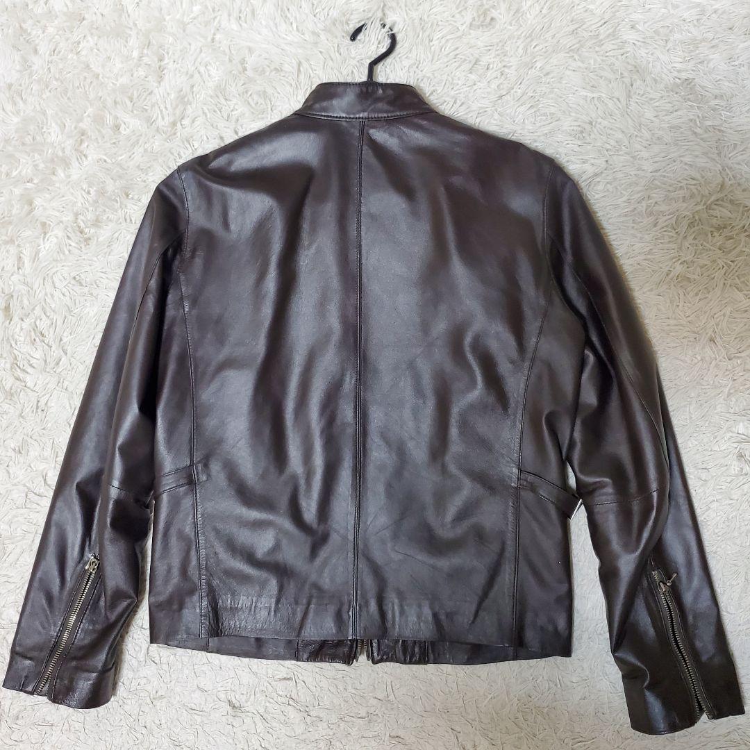 美品 BEAMS ラムレザー 薄手ライダース シングル L ダークブラウン