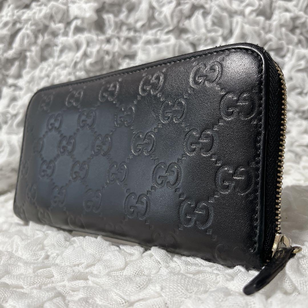GUCCI GGパターン 長財布　ラウンドファスナー　レザー　黒　本革