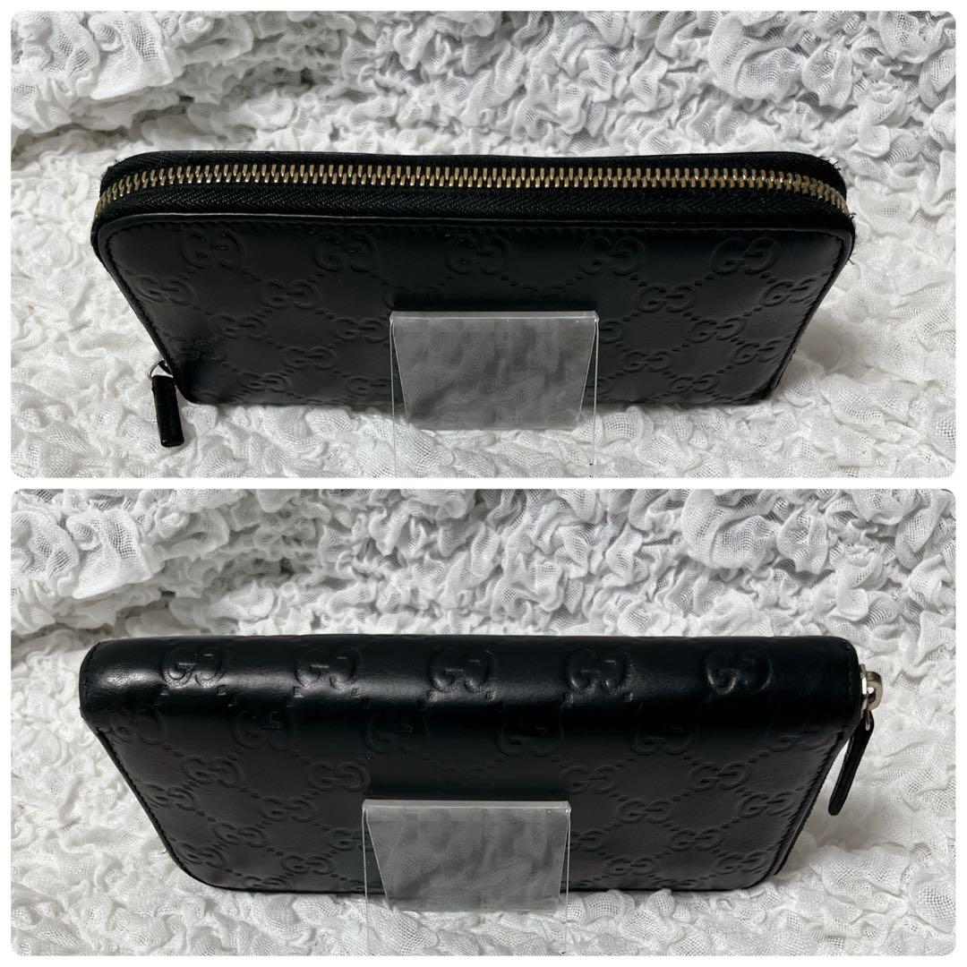 GUCCI GGパターン 長財布　ラウンドファスナー　レザー　黒　本革