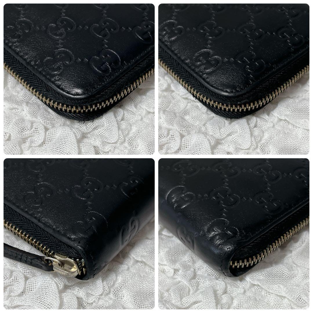 GUCCI GGパターン 長財布　ラウンドファスナー　レザー　黒　本革