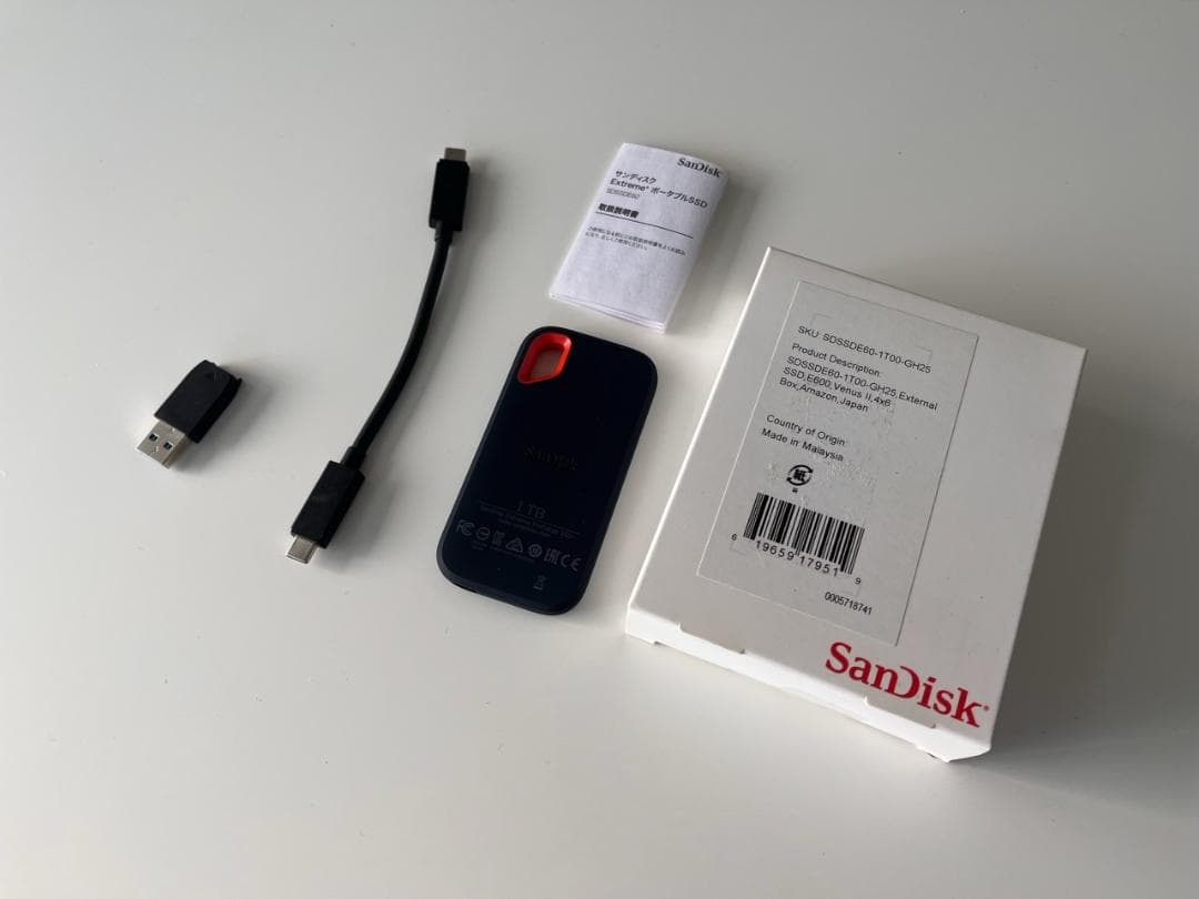 【極美品/寿命100%】SanDisk 外付けSSD 1TB 550MB/s