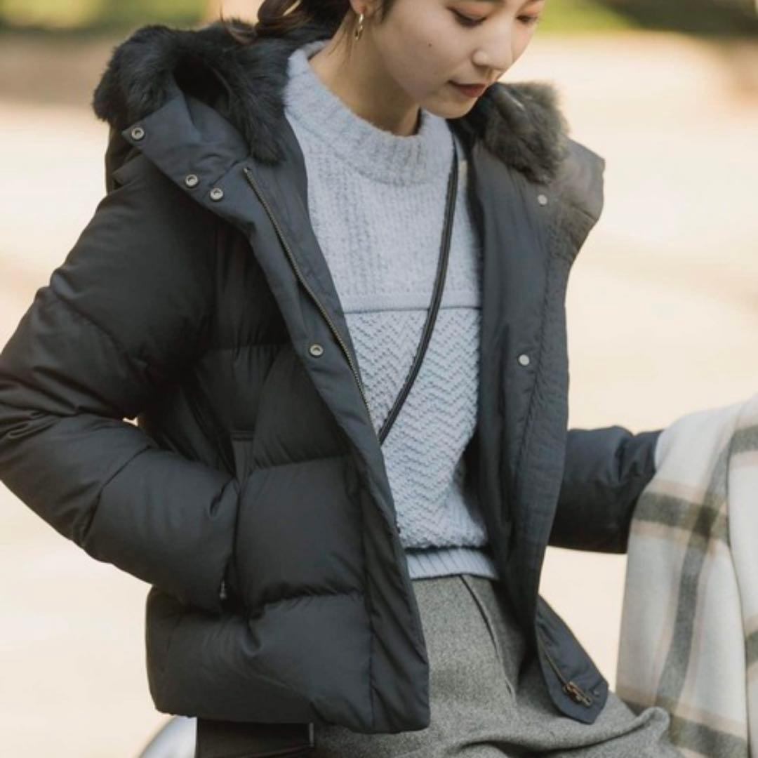 アーバンリサーチ　ダウンジャケット　ラビットファー　黒　ショートダウン　フード