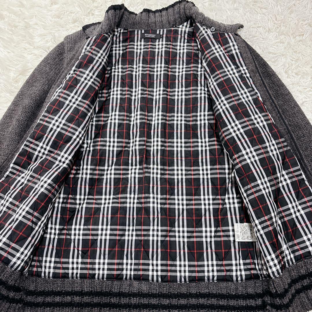【美品】BURBERRY BLACK LABEL ニットブルゾン　グレー　L