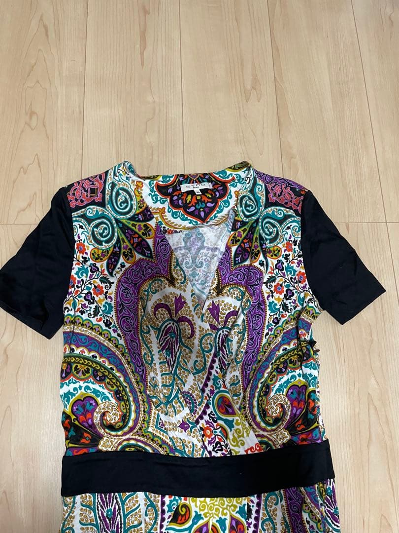 【極美品】ETRO/エトロ ペイズリー柄半袖ワンピース 44/Lサイズ