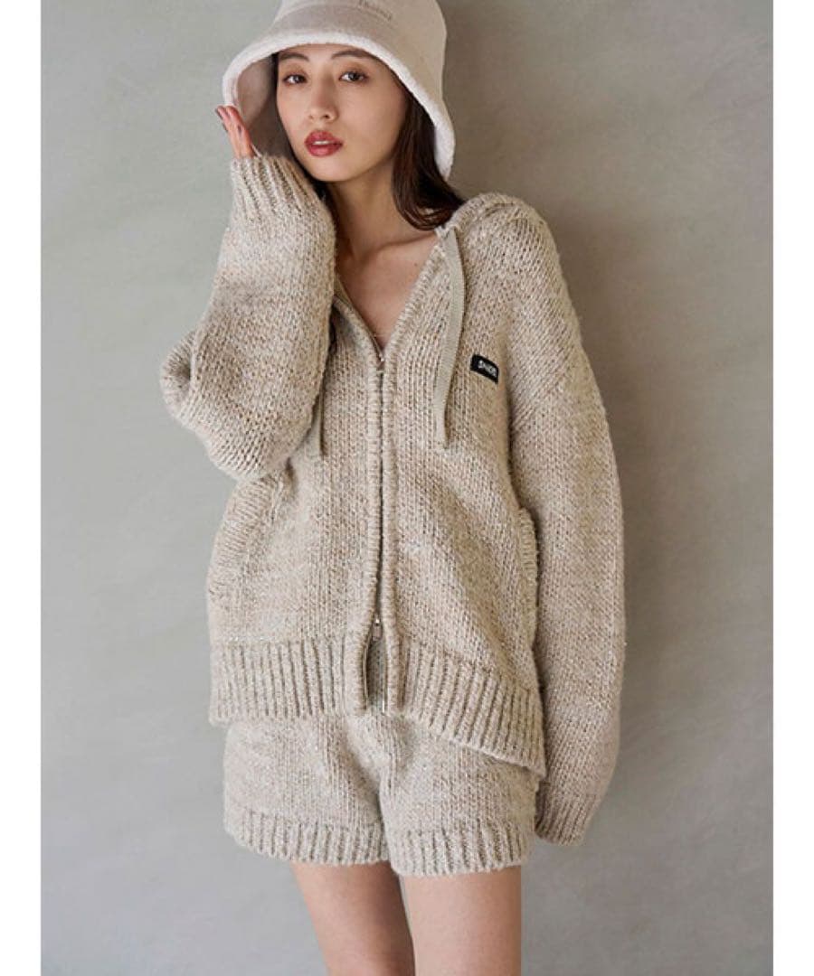 SNIDEL完売色ロービングニットフーディーセットアップ アイボリー スナイデル