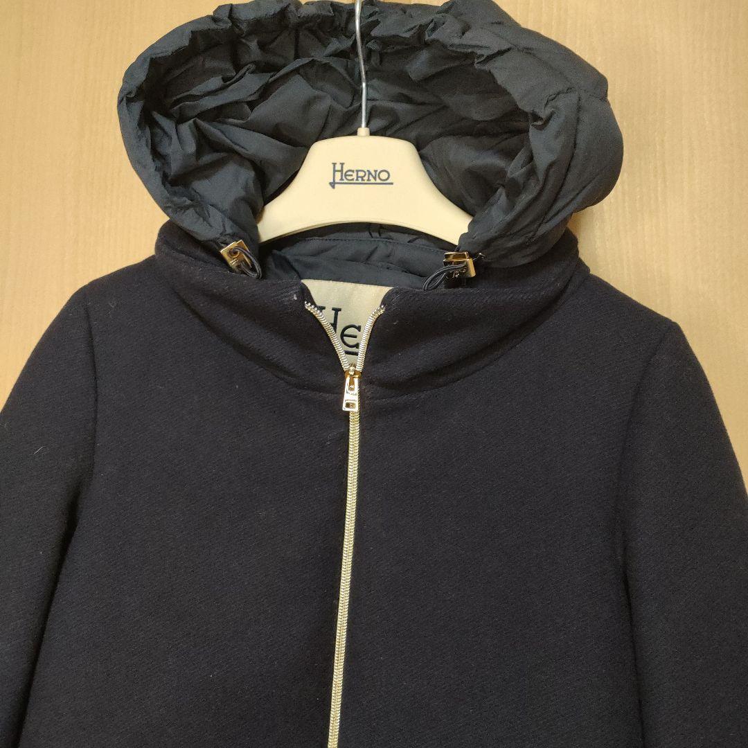 美品✨ヘルノ ダウンコート 異素材切り替え ドッキング ロング丈　ネイビー40