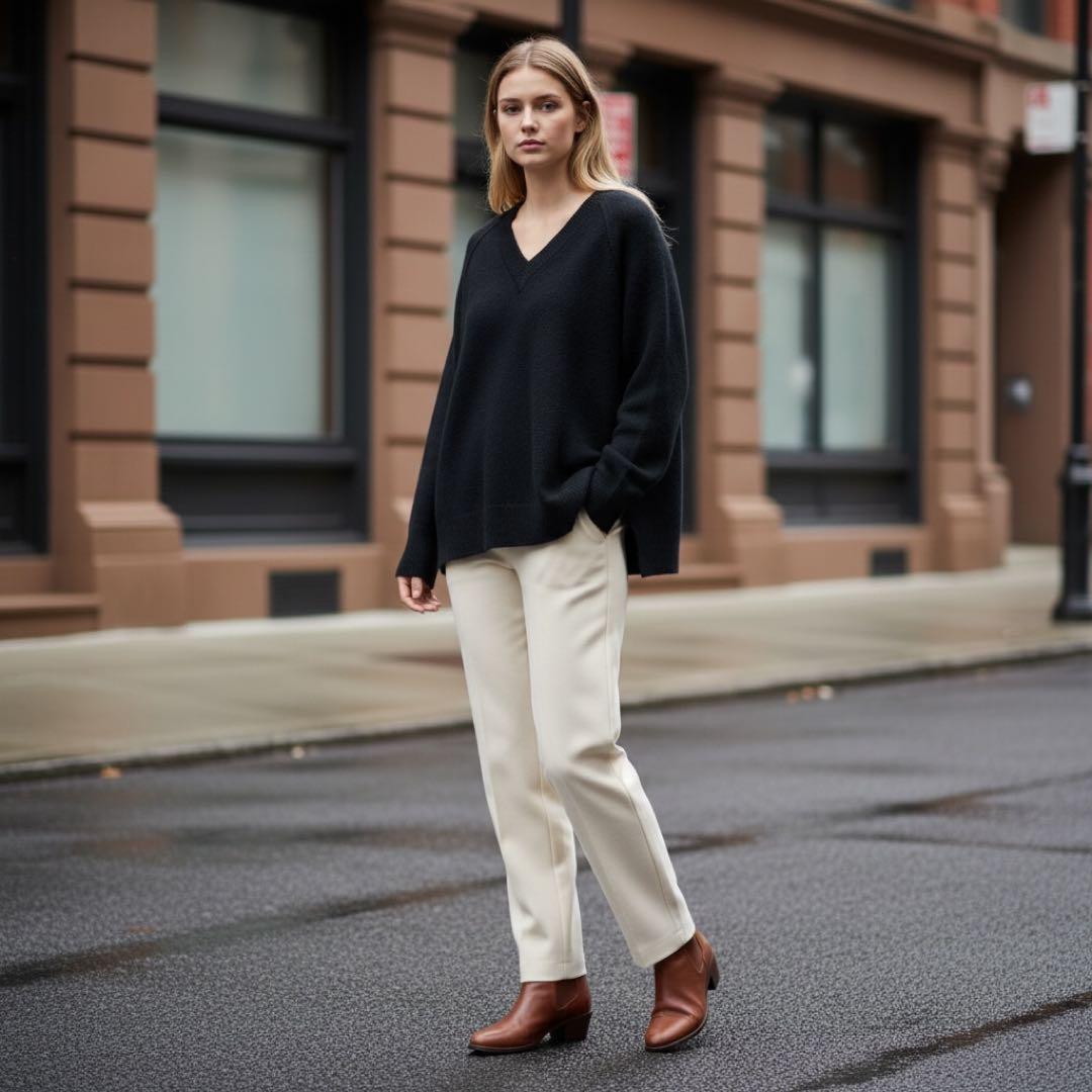 AP STUDIO ウールカシミヤVネックニット ブラック フリーサイズ 上質