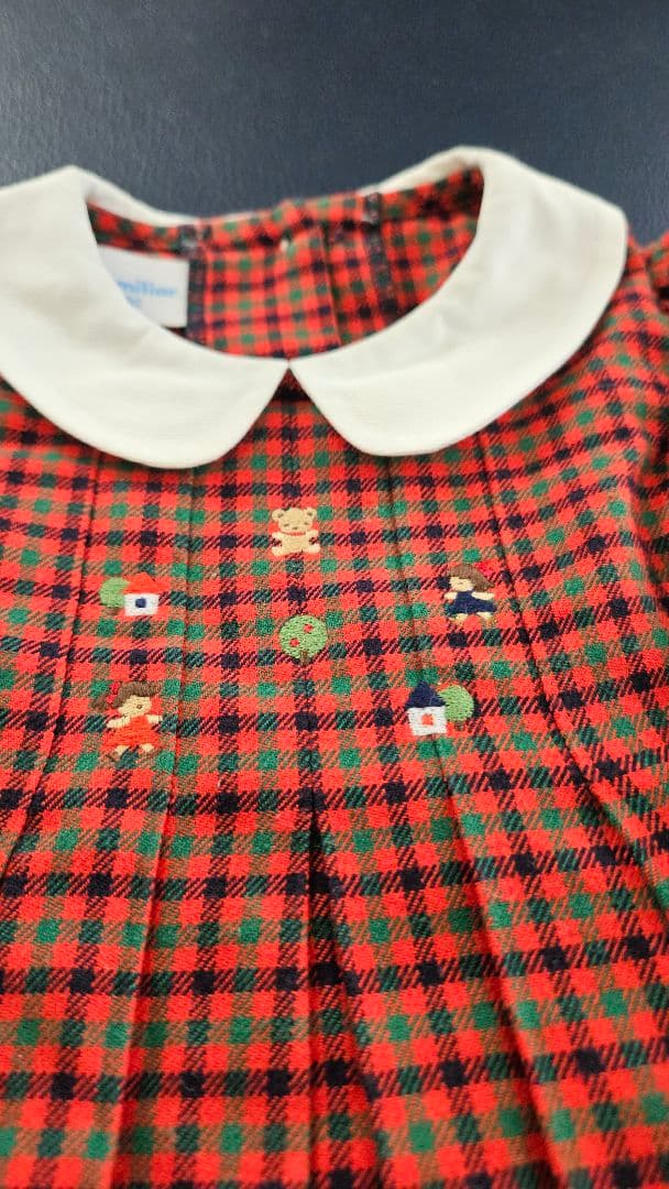 ファミリア　赤チェック白襟ワンピース　サイズ80