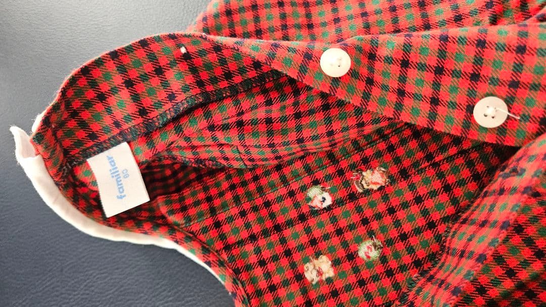 ファミリア　赤チェック白襟ワンピース　サイズ80