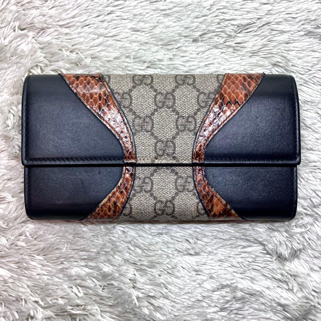 美品✨GUCCI パイソン 切り替え コンチネンタルウォレット 410100