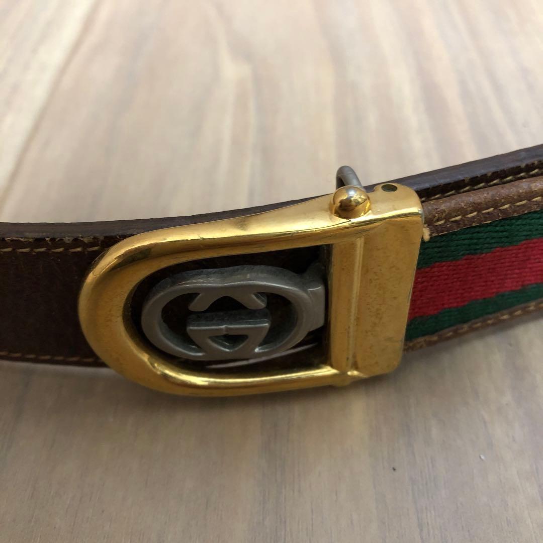 GUCCI グッチ　ベルト　シェリーライン　キャンバス　レザー　GGバックル