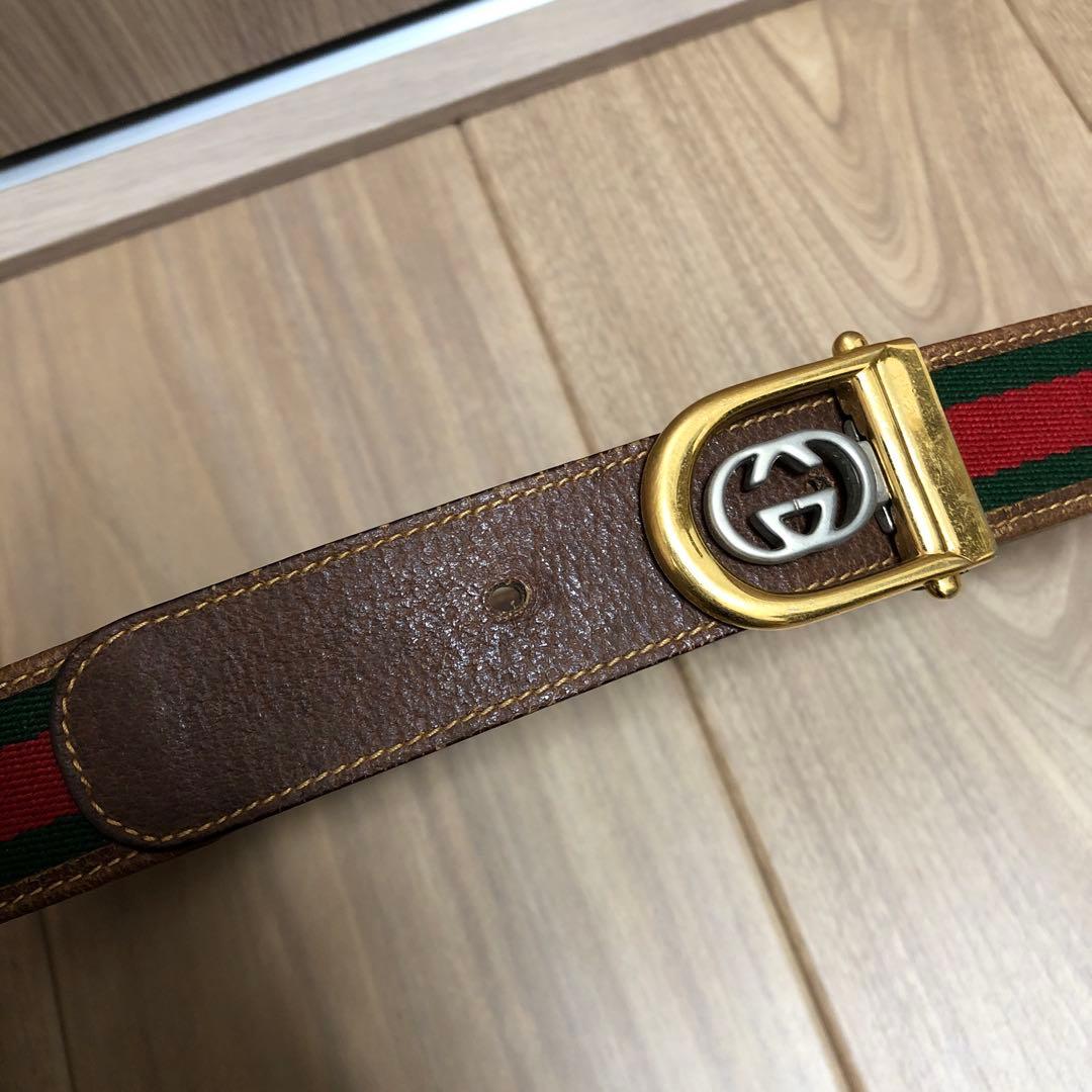 GUCCI グッチ　ベルト　シェリーライン　キャンバス　レザー　GGバックル