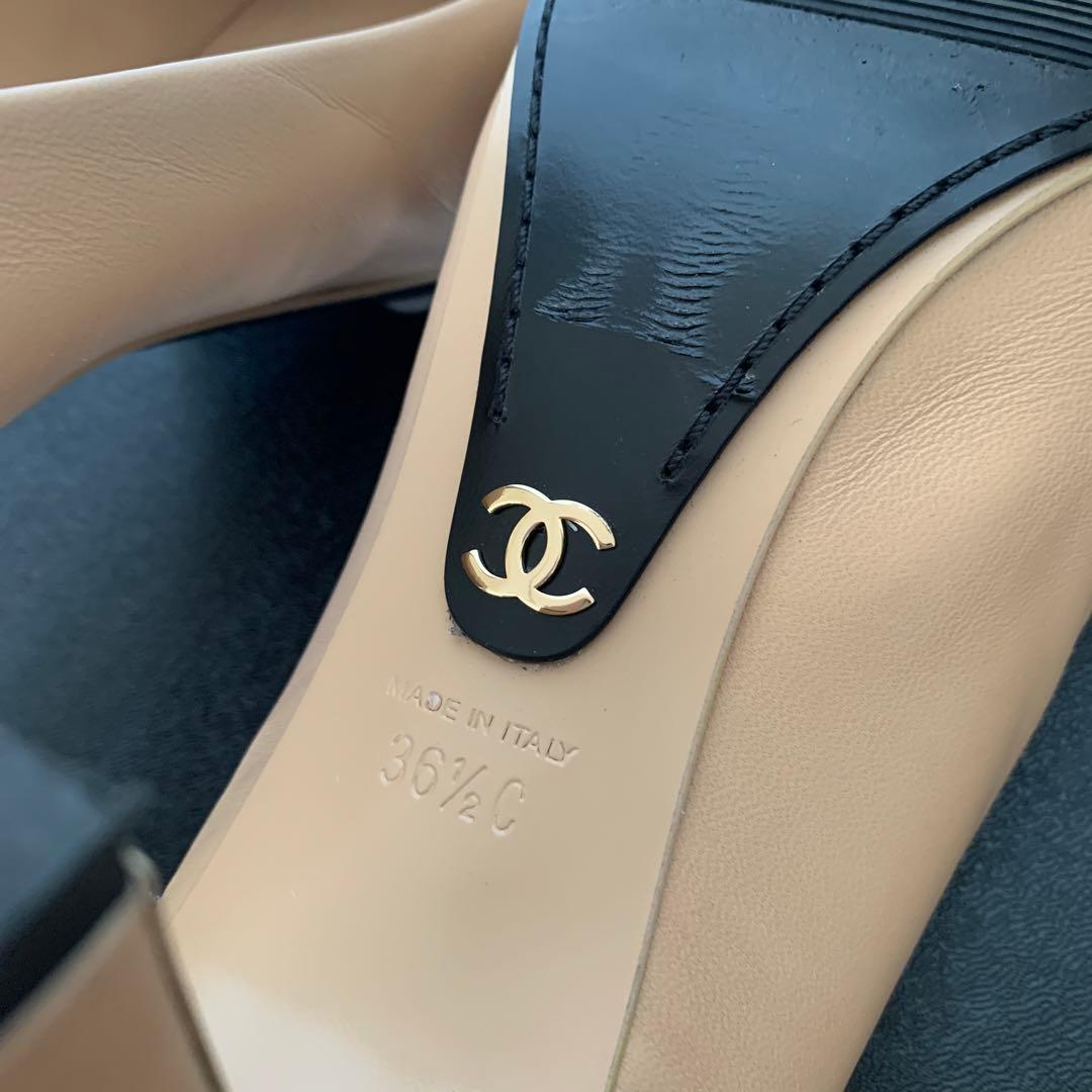 CHANEL ベージュ ブラックトゥ ハイヒール