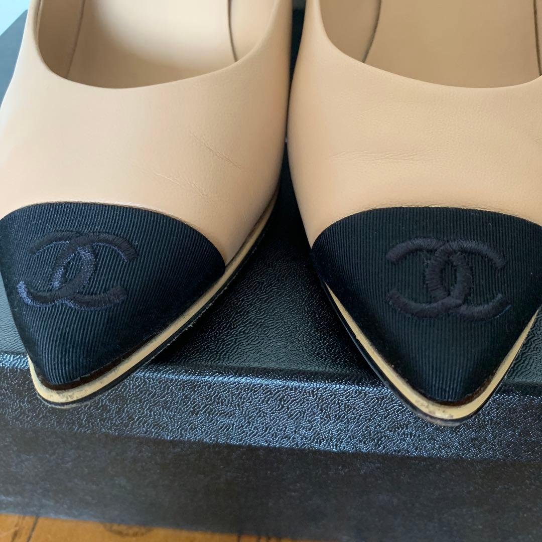 CHANEL ベージュ ブラックトゥ ハイヒール