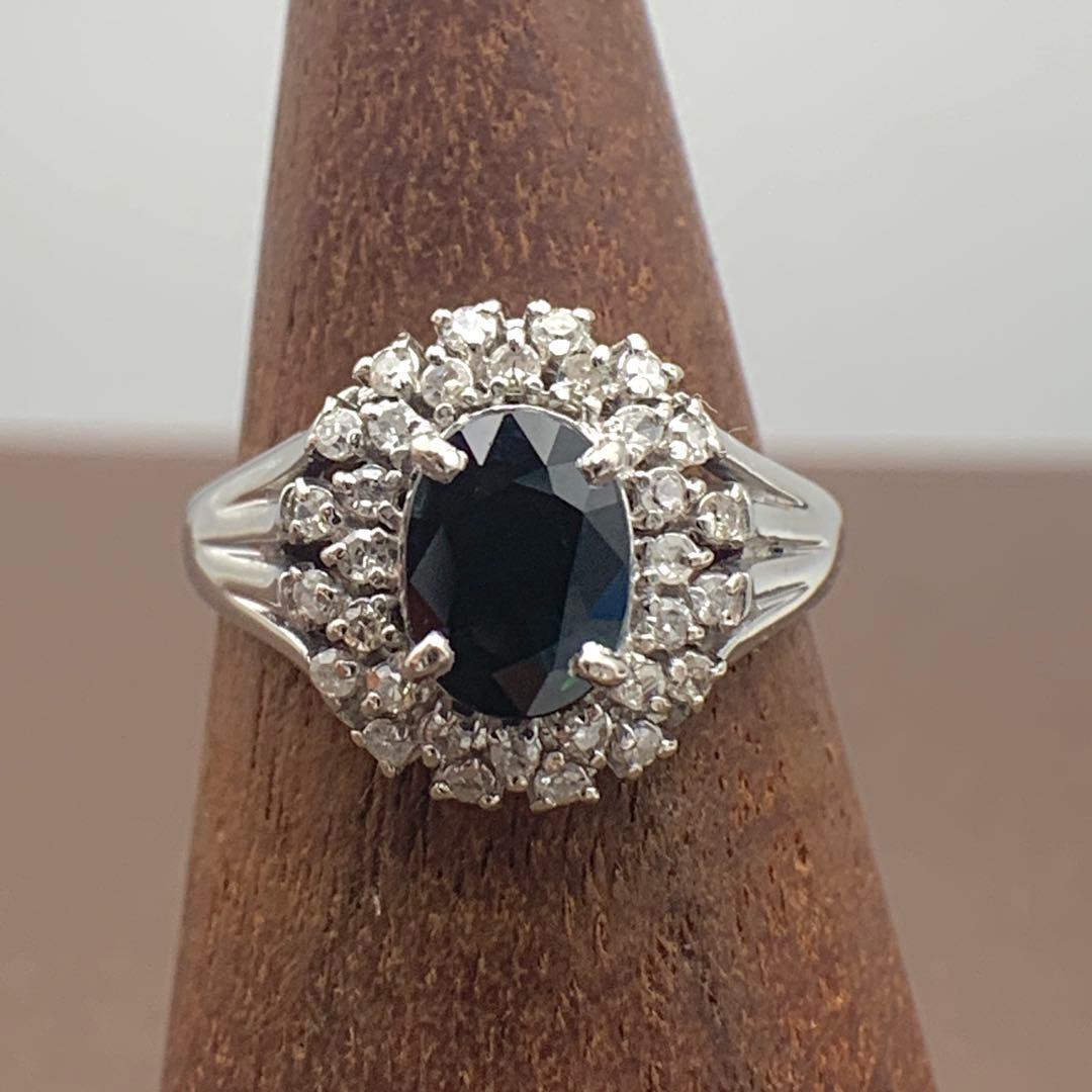 天然サファイアダイアリング 1.01ct/0.20ct PT900 10号