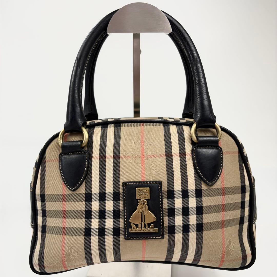 バーバリー　ミニボストンバッグ　シェルター　ノバチェック　ホースマーク　ベージュ