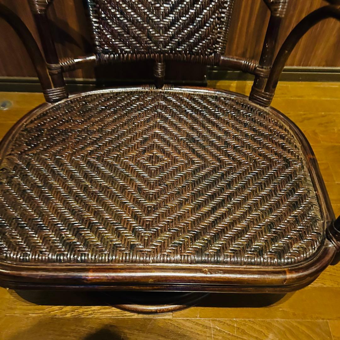【良品】 ラタン 回転座椅子 インテリア アンティーク 昭和レトロ 大型