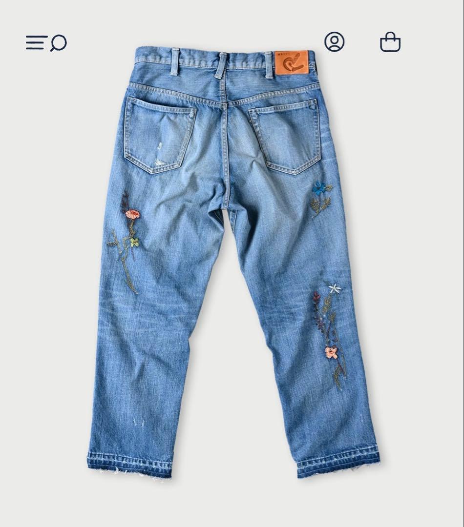 45R ライ麦デニムのクロスビー5遖加エ（アネモネ刺繍）　¥134,200