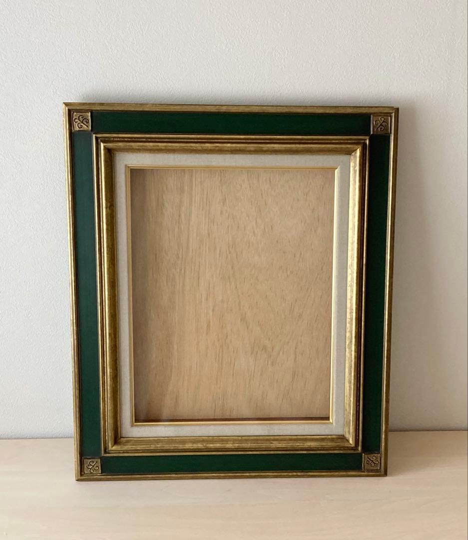 油絵・日本画用額縁　金と緑　角紋模様