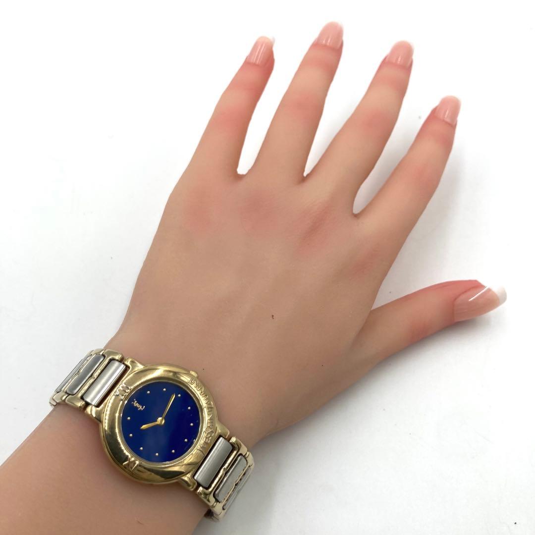 【稼動】 イヴサンローラン 腕時計 E60957Y QZ コンビカラー 青文字盤