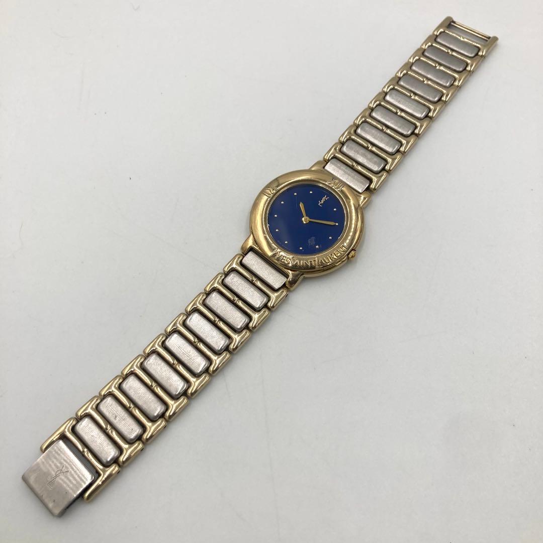 【稼動】 イヴサンローラン 腕時計 E60957Y QZ コンビカラー 青文字盤