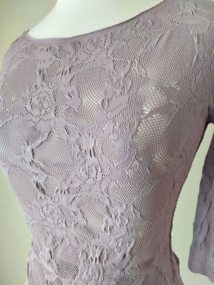 チャコット　ノーソーイング　シアーレースボートネックトップ（M）