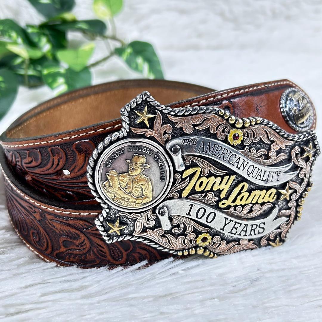美品 トニーラマ 100周年 ウエスタンレザーベルト カービング USA製 38