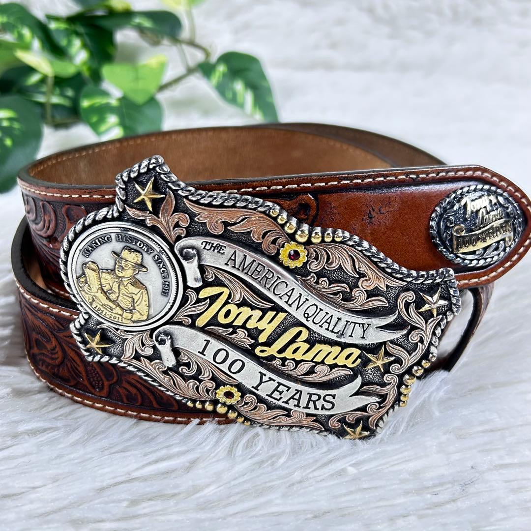 美品 トニーラマ 100周年 ウエスタンレザーベルト カービング USA製 38
