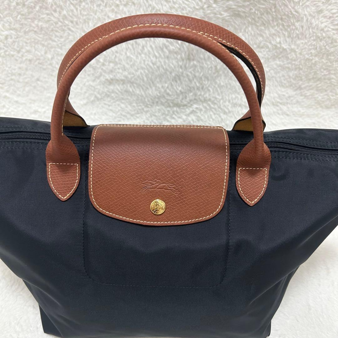 【極美品】ロンシャン ルプリアージュ M ブラック ブラウン ナイロン レザー