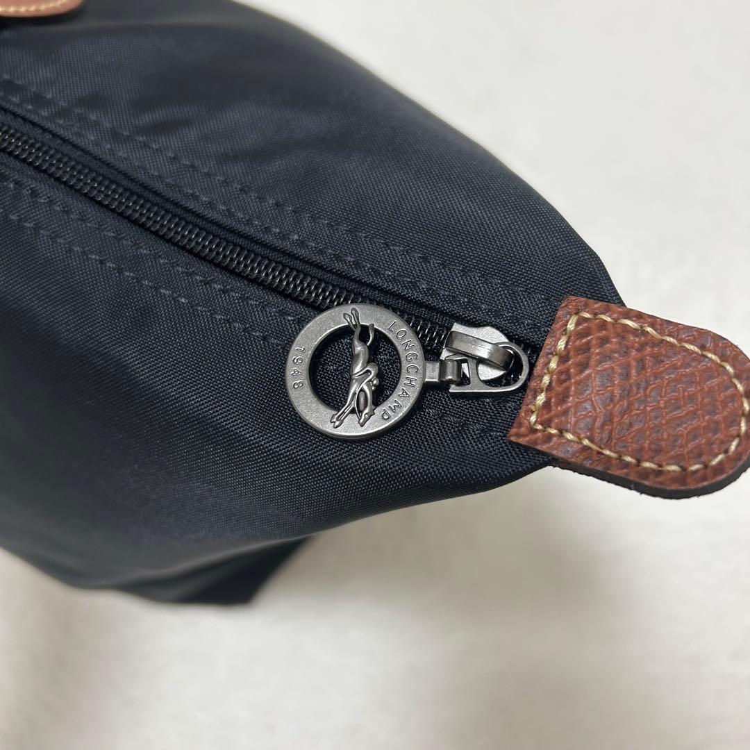 【極美品】ロンシャン ルプリアージュ M ブラック ブラウン ナイロン レザー