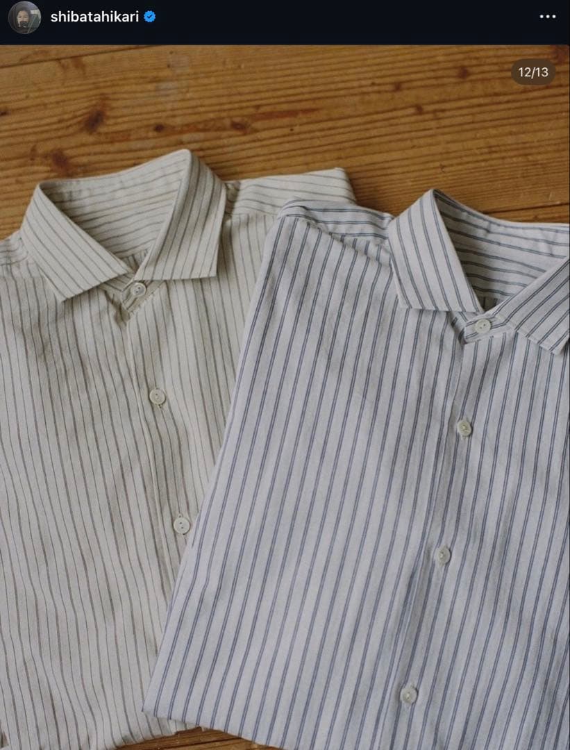 【柴田ひかり】ストライプ長袖シャツ(ホワイト)