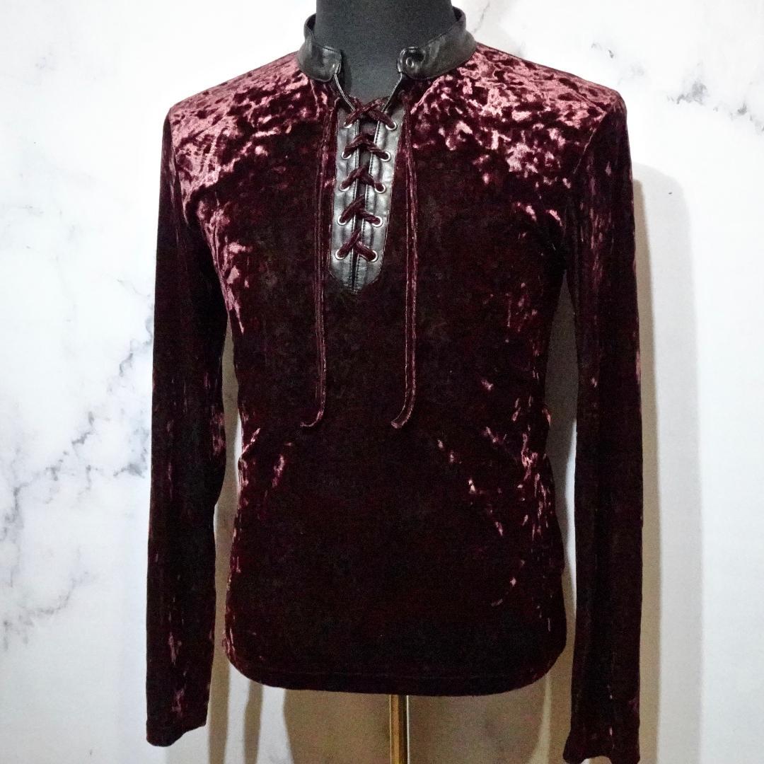 [5351プールオム]ベルベット レースアップ カットソー(日本製)