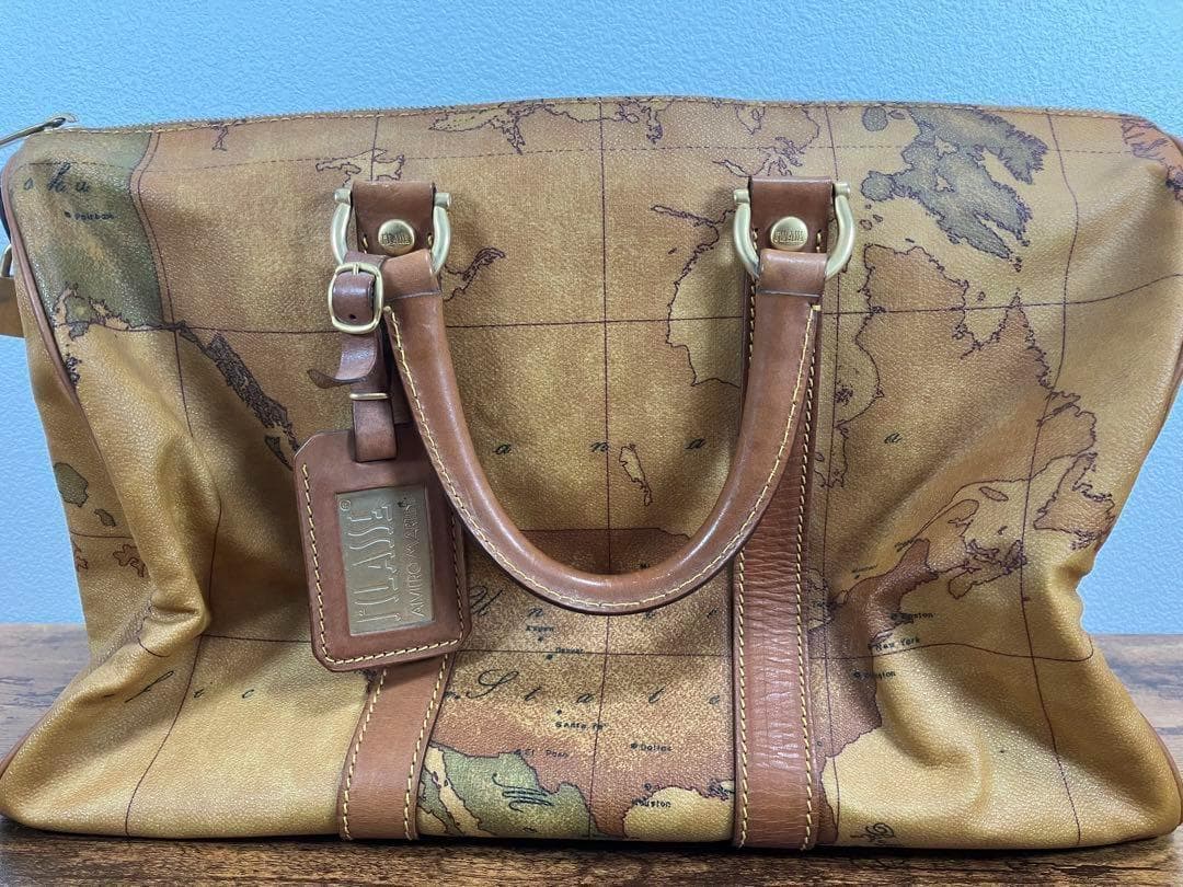プリマクラッセ ボストンバッグ セカンドバック キャメル 世界地図柄