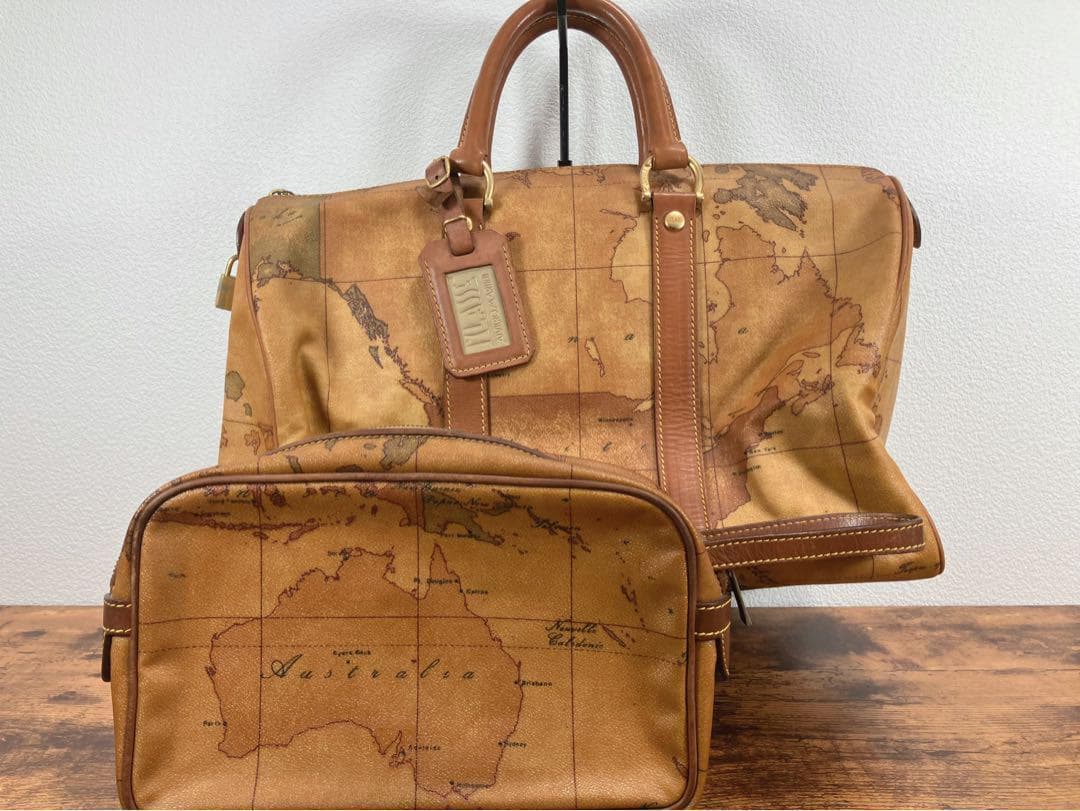 プリマクラッセ ボストンバッグ セカンドバック キャメル 世界地図柄