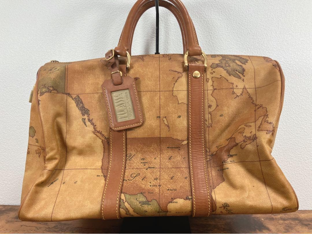 プリマクラッセ ボストンバッグ セカンドバック キャメル 世界地図柄