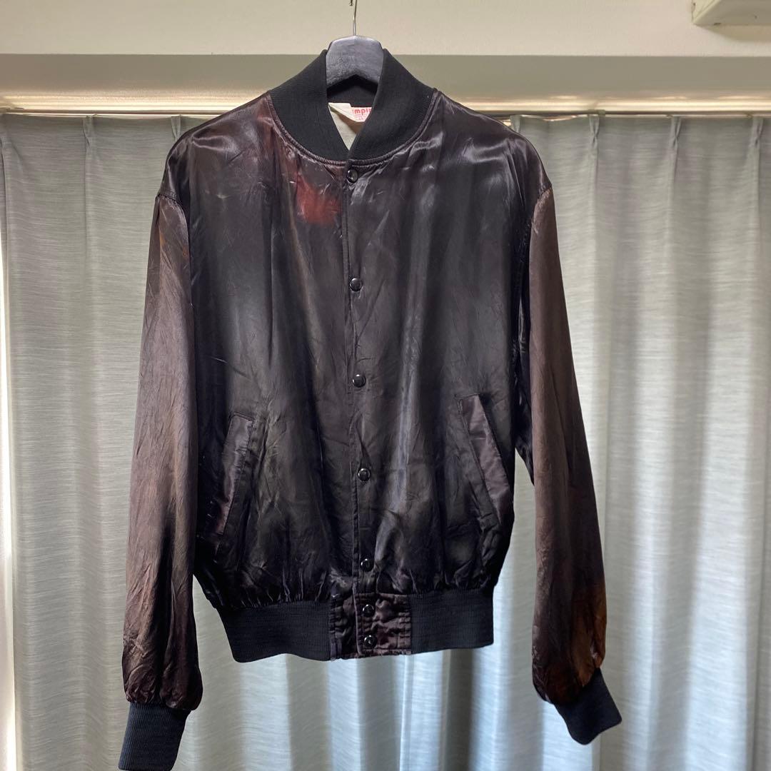 80s MTV EMPIRE 刺繍ロゴ サテンジャケット 黒