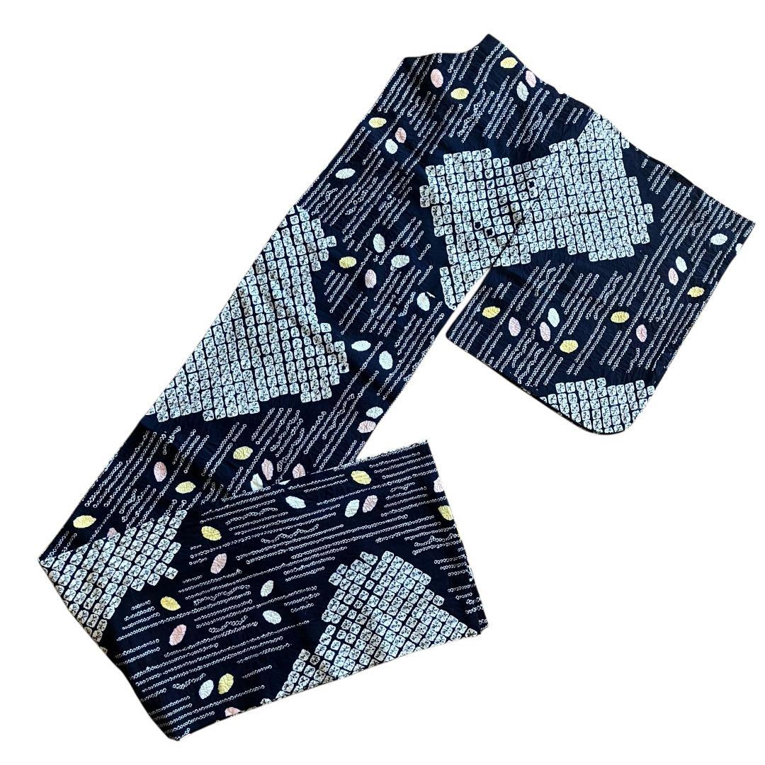 有松鳴海絞り 浴衣 未使用品 綿 バチ衿 夏着物　ネイビー 紺色 しつけ糸 逸品