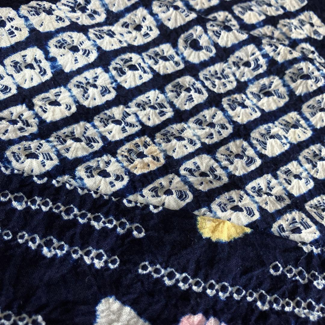 有松鳴海絞り 浴衣 未使用品 綿 バチ衿 夏着物　ネイビー 紺色 しつけ糸 逸品