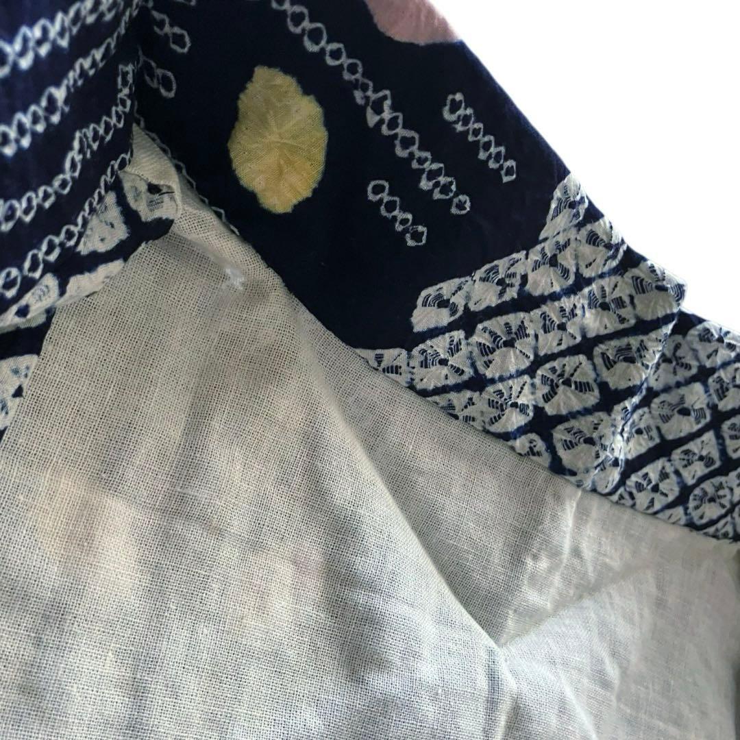 有松鳴海絞り 浴衣 未使用品 綿 バチ衿 夏着物　ネイビー 紺色 しつけ糸 逸品