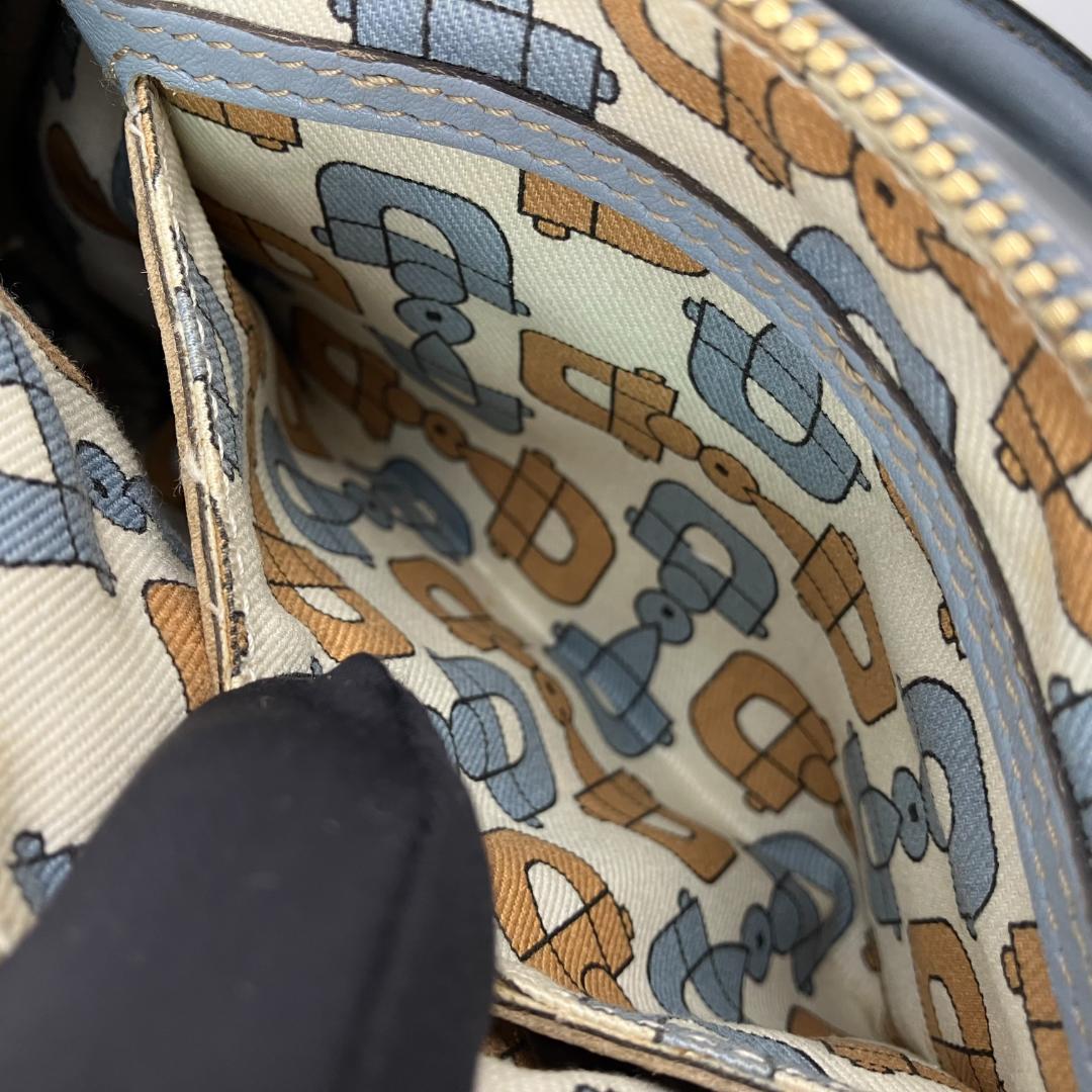 GUCCI シマ レザー GG柄 ミニ ボストン バッグ シルバー金具