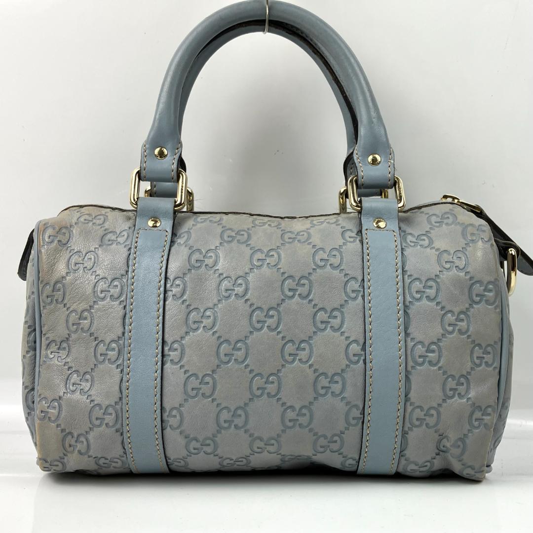 GUCCI シマ レザー GG柄 ミニ ボストン バッグ シルバー金具