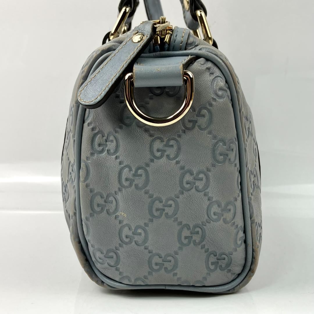 GUCCI シマ レザー GG柄 ミニ ボストン バッグ シルバー金具
