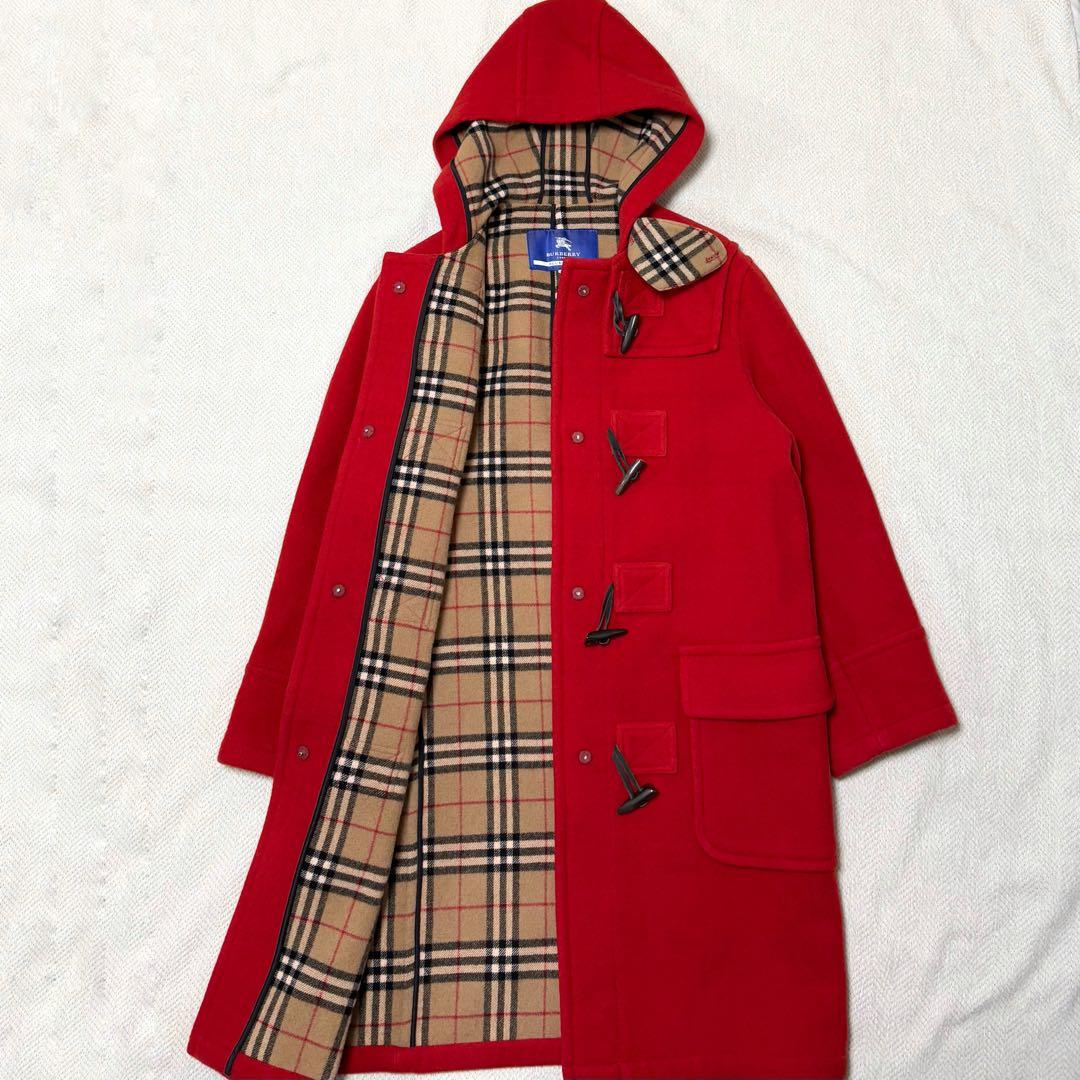美品 バーバリー ブルーレーベル ノバチェック ダッフルコート 赤